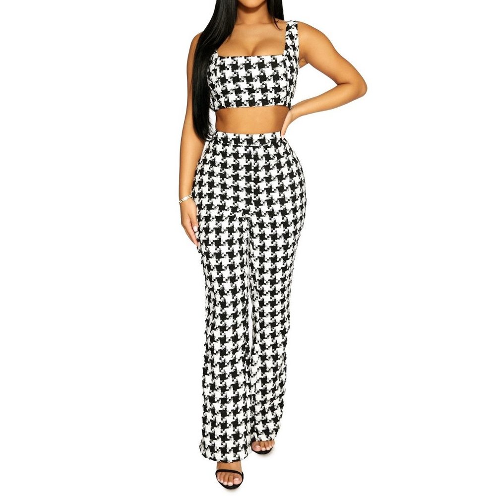 Naked wardrobe houndstooth high waist pant / trouser